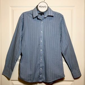 BACHRACH Men’s Classic Fit Long Sleeve Striped Button-Down Shirt Blue Size M